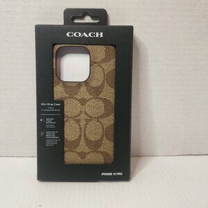 NEW! Coach iPhone 15 PRO Signature C Canvas Slim Wrap Case Tan